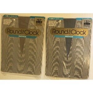 2 Round the Clock Control Top Pantyhose Size B SEA SILVER & PEBBLE SAND Vtg 1988